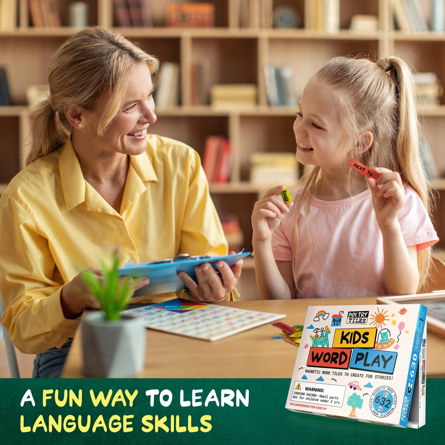 Poetry Tiles Kids Word Play Kit - 632 Word Magnets for Kids