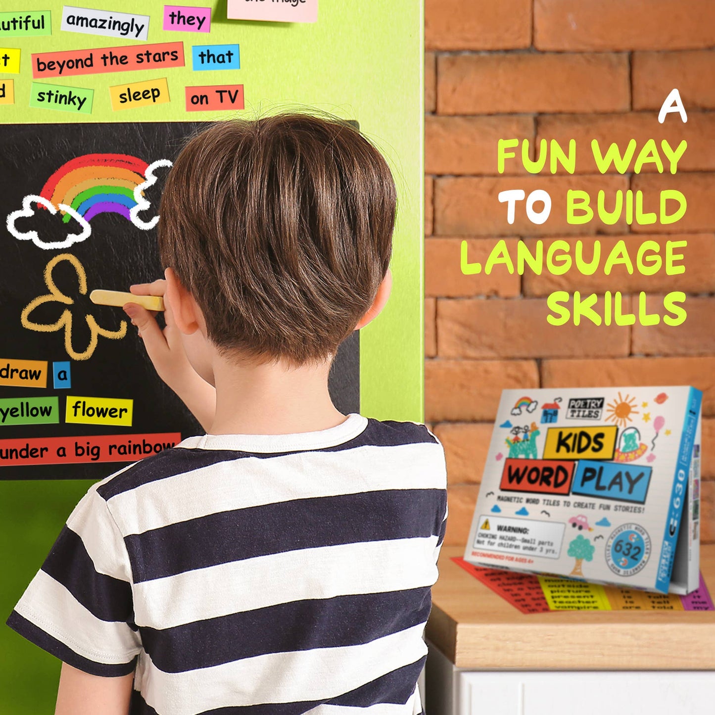 Poetry Tiles Kids Word Play Kit - 632 Word Magnets for Kids