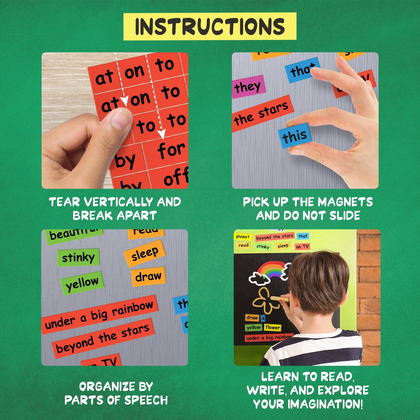 Poetry Tiles Kids Word Play Kit - 632 Word Magnets for Kids