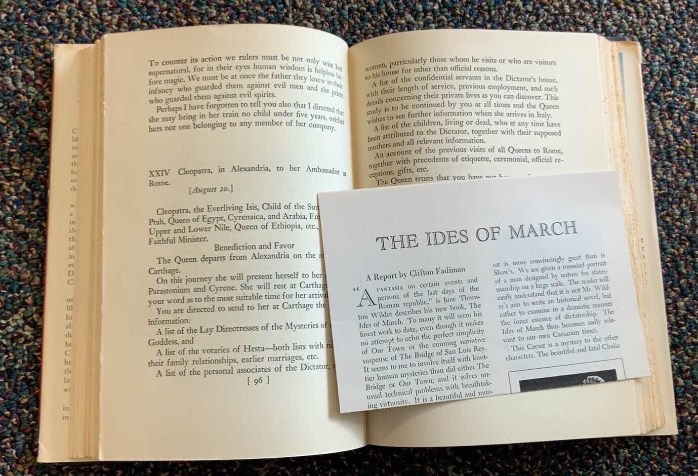 The Ides of March by Thornton Wilder 1948 First Edition HC
