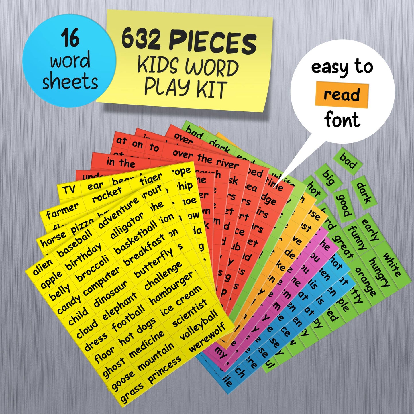Poetry Tiles Kids Word Play Kit - 632 Word Magnets for Kids