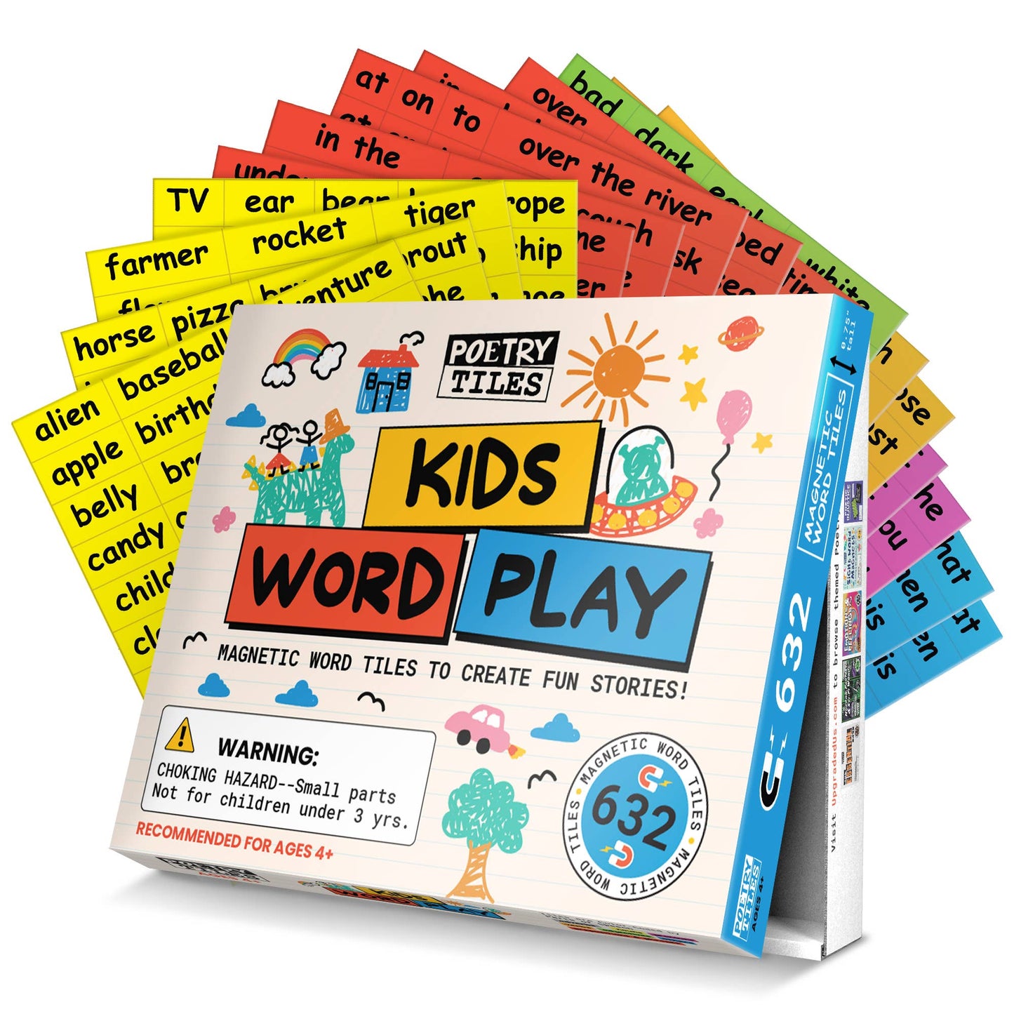 Poetry Tiles Kids Word Play Kit - 632 Word Magnets for Kids