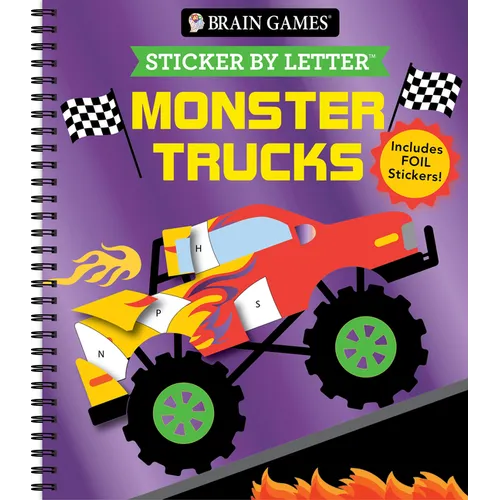 Brain Games - Sticker by Letter: Monster Trucks: Includes 1 Foil Sticker Sheet to Complete Each Image!