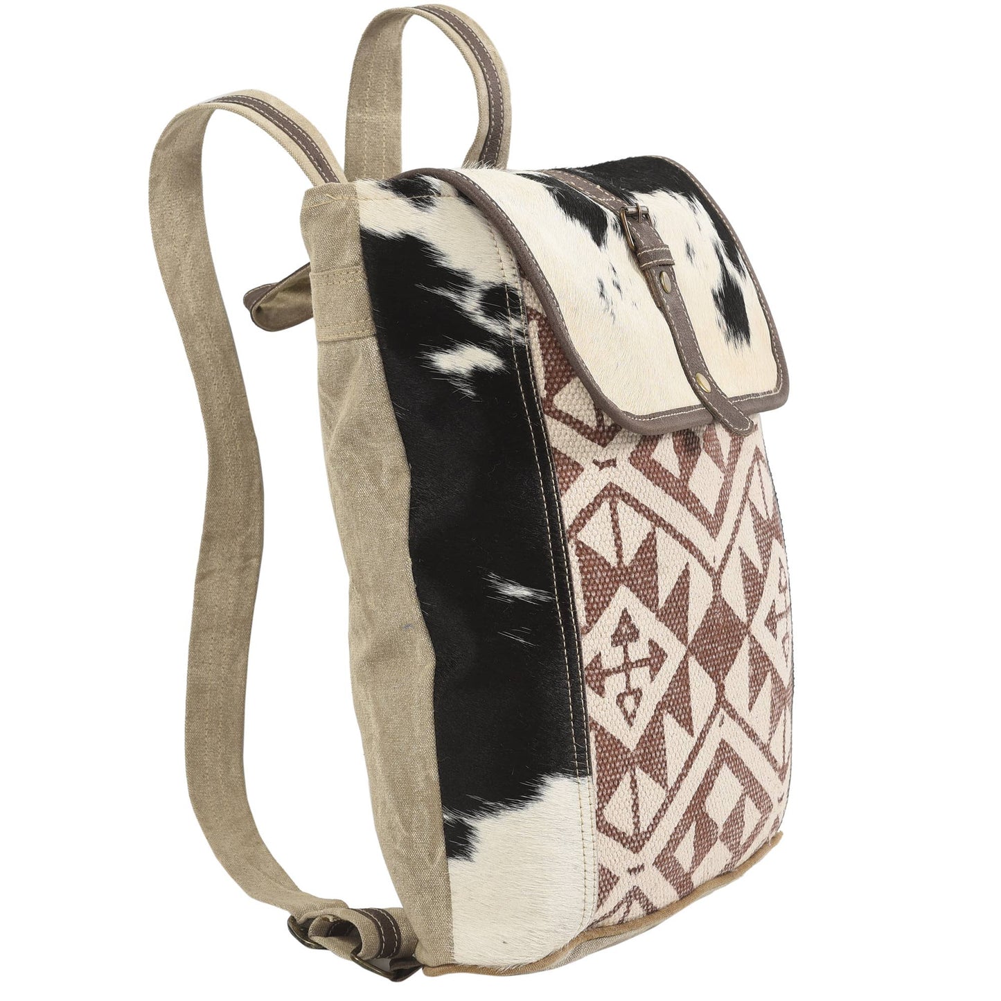 Canvas Pattern and Fur Medium Backpack