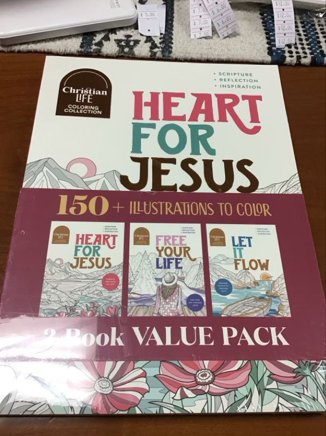 Christian Life Coloring Collection- Heart For Jesus, Free Your Life, Let It Flow- 3 Book Set