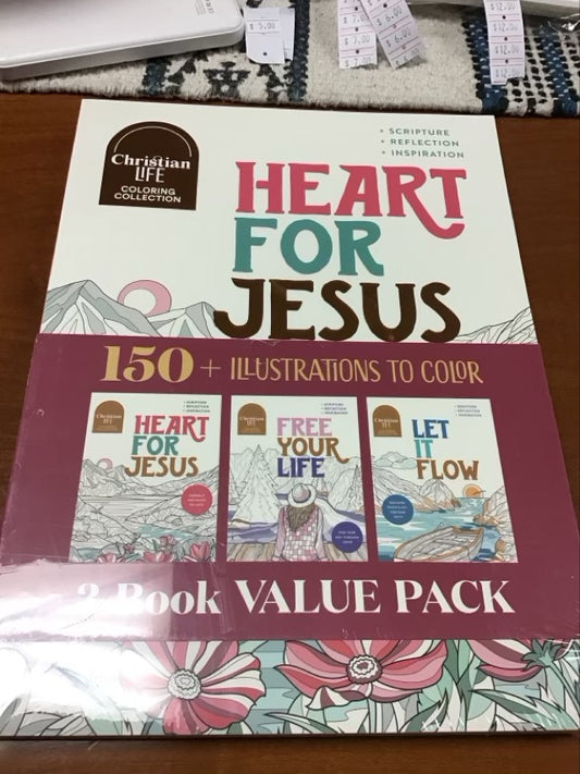 Christian Life Coloring Collection- Heart For Jesus, Free Your Life, Let It Flow- 3 Book Set