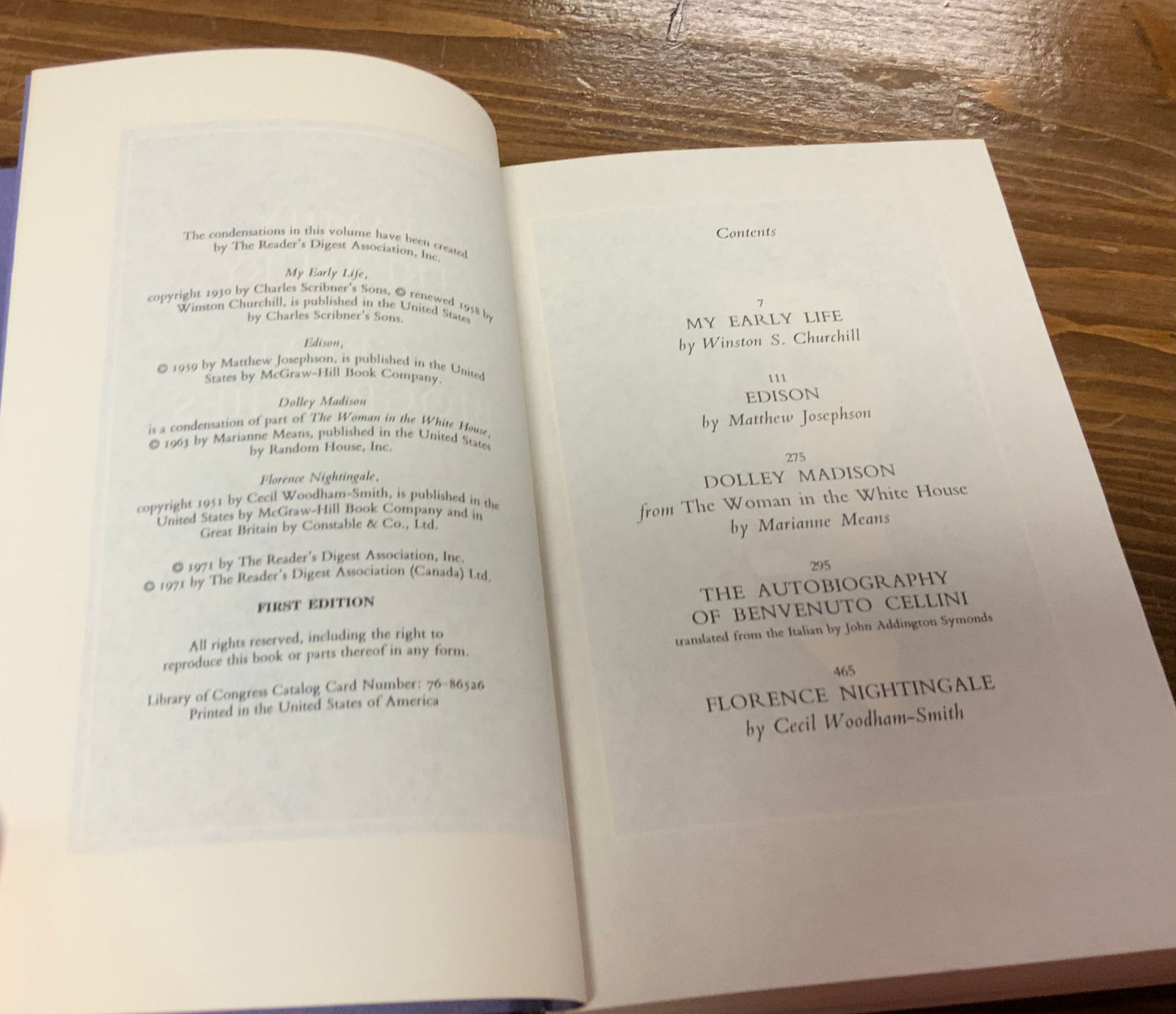 Reader's Digest Family Treasury of Great Biographies: Winston Churchill, Thomas Edison, Benvenuto Cellini, Florence Nightingale- Volume VII * First Edition 1971