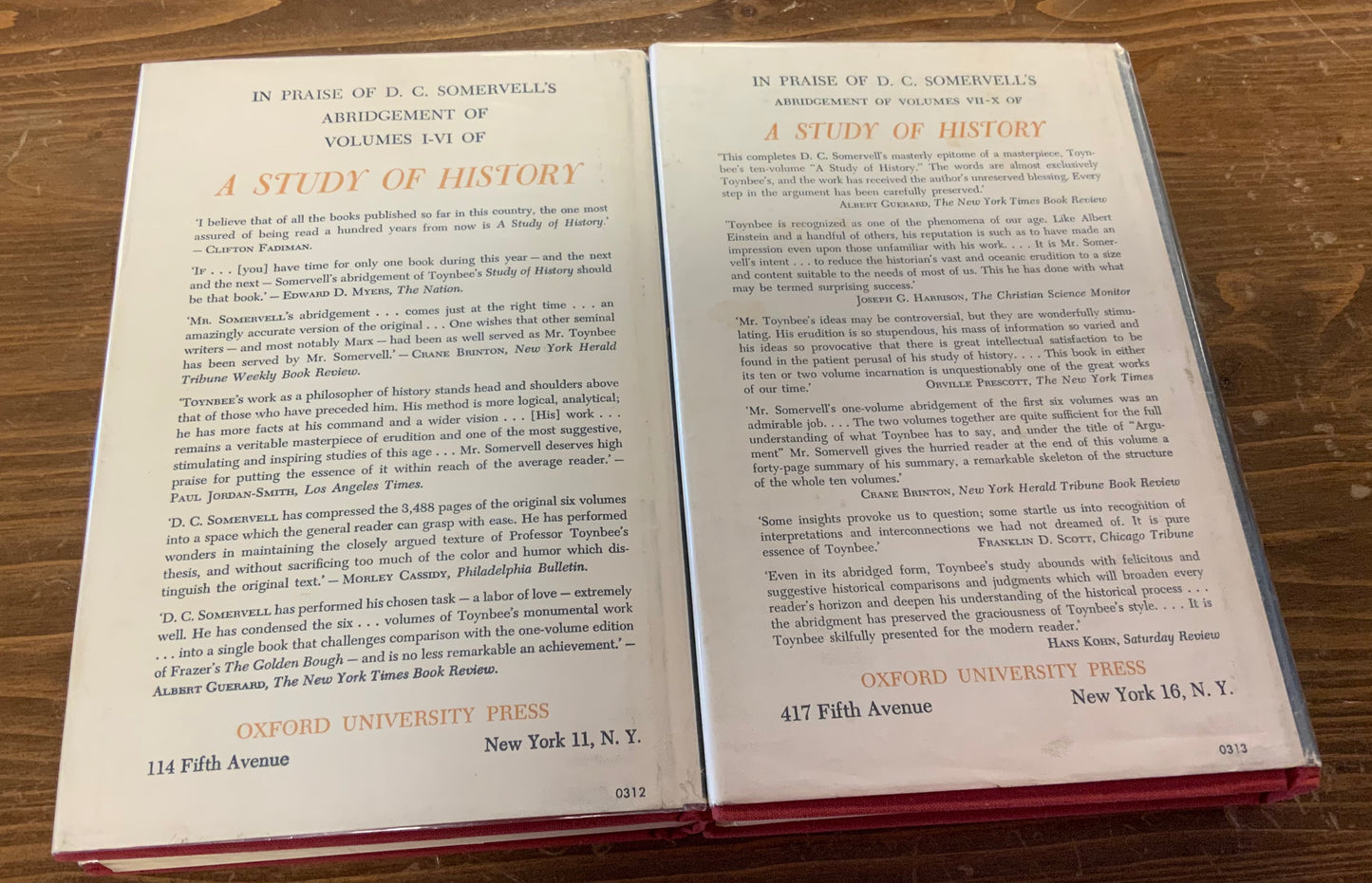 A Study of History by Arnold J Toynbee 2 volumes DJHC Vols I-VI & VII-X 1947