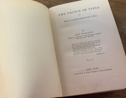 The Prince of India by Lew Wallace 1893 two volumes antique collectible