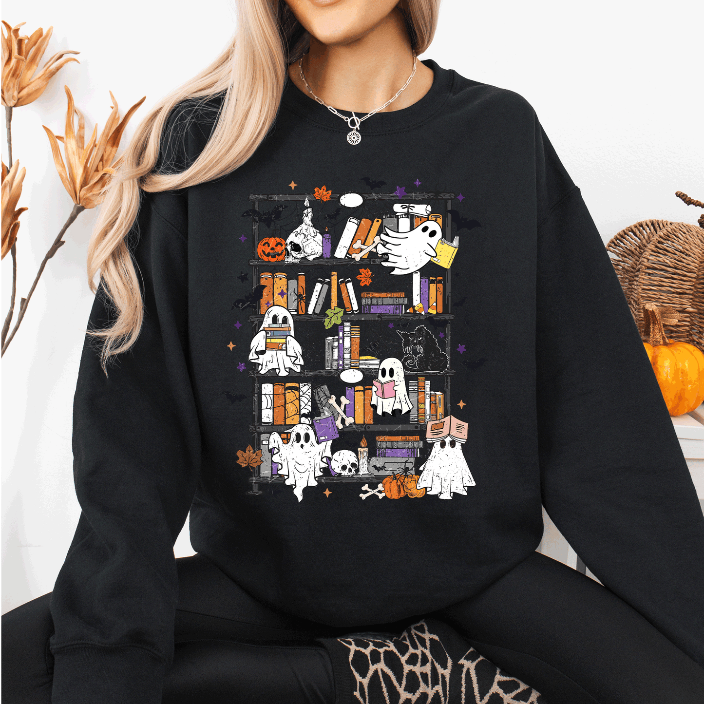 Reading Ghosts, Bookish, Library, Spooky, Halloween, Booktok, Trending Graphic Sweatshirt