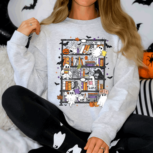 Reading Ghosts, Bookish, Library, Spooky, Halloween, Booktok, Trending Graphic Sweatshirt