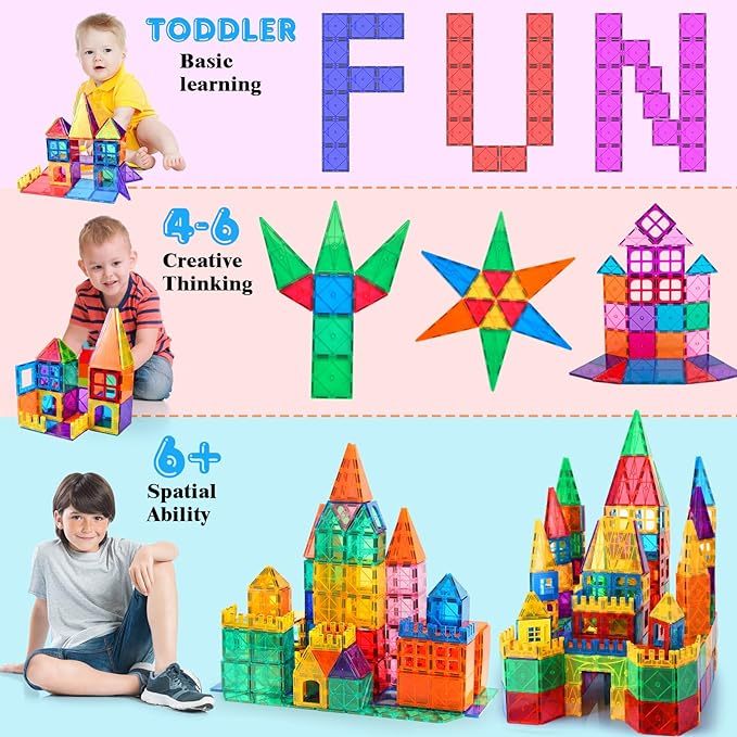 Magnetic Tiles, 102PCS Magnet Building Set, Magnetic Building Blocks,Construction STEM Toys For Kids, Gift For Boys Girls