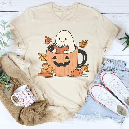 Cute Bookish Ghost In A Pumpkin Cup Tee