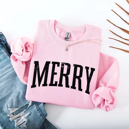 Retro Merry Christmas Sweatshirt Festive Women’s Holiday Sweater