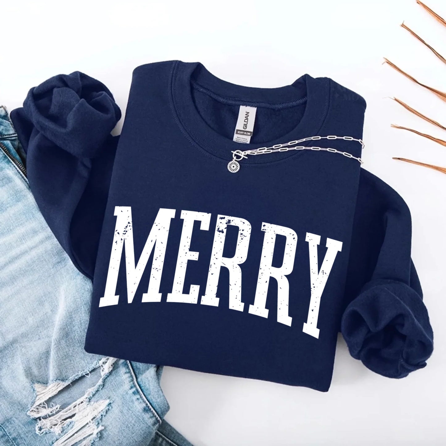 Retro Merry Christmas Sweatshirt Festive Women’s Holiday Sweater