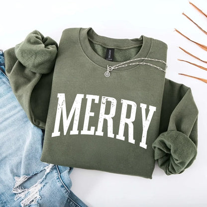 Retro Merry Christmas Sweatshirt Festive Women’s Holiday Sweater