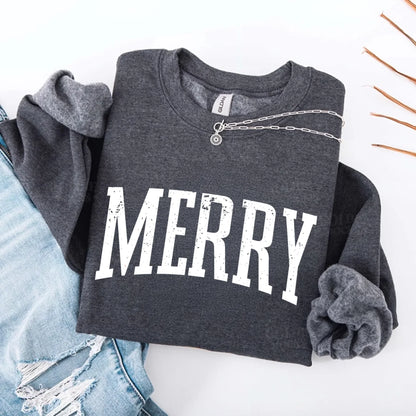 Retro Merry Christmas Sweatshirt Festive Women’s Holiday Sweater