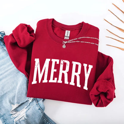 Retro Merry Christmas Sweatshirt Festive Women’s Holiday Sweater