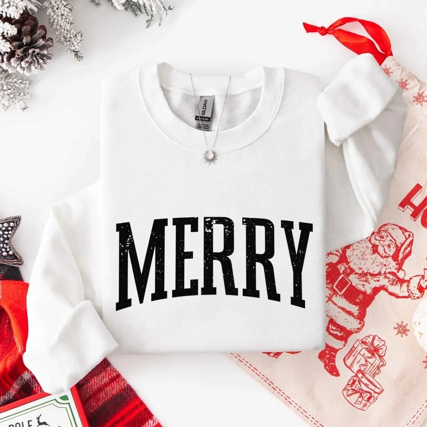 Retro Merry Christmas Sweatshirt Festive Women’s Holiday Sweater