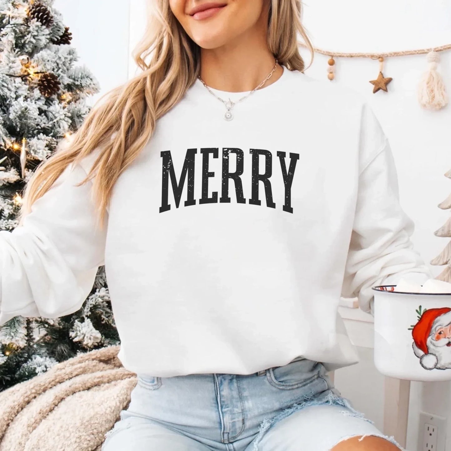 Retro Merry Christmas Sweatshirt Festive Women’s Holiday Sweater