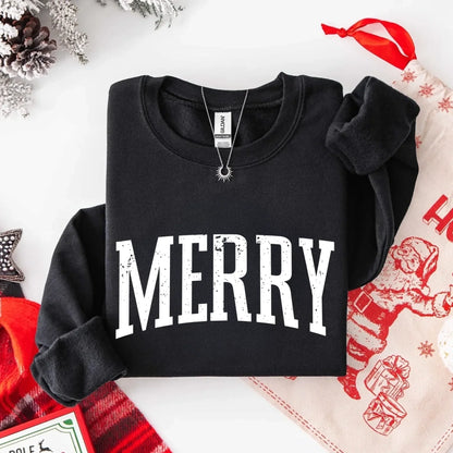 Retro Merry Christmas Sweatshirt Festive Women’s Holiday Sweater