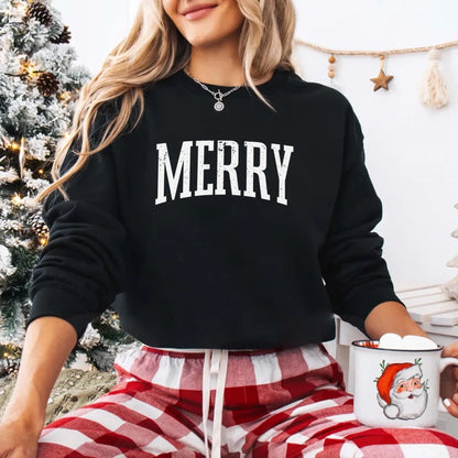 Retro Merry Christmas Sweatshirt Festive Women’s Holiday Sweater