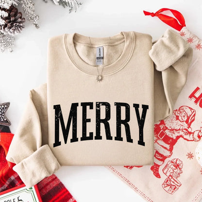 Retro Merry Christmas Sweatshirt Festive Women’s Holiday Sweater