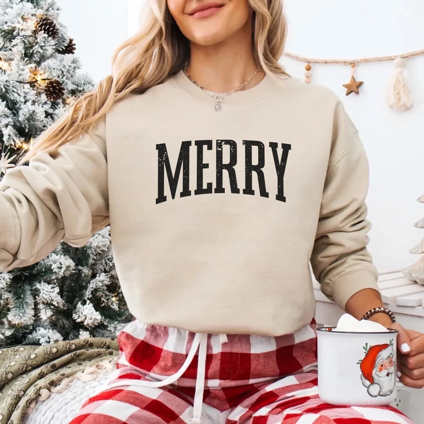 Retro Merry Christmas Sweatshirt Festive Women’s Holiday Sweater